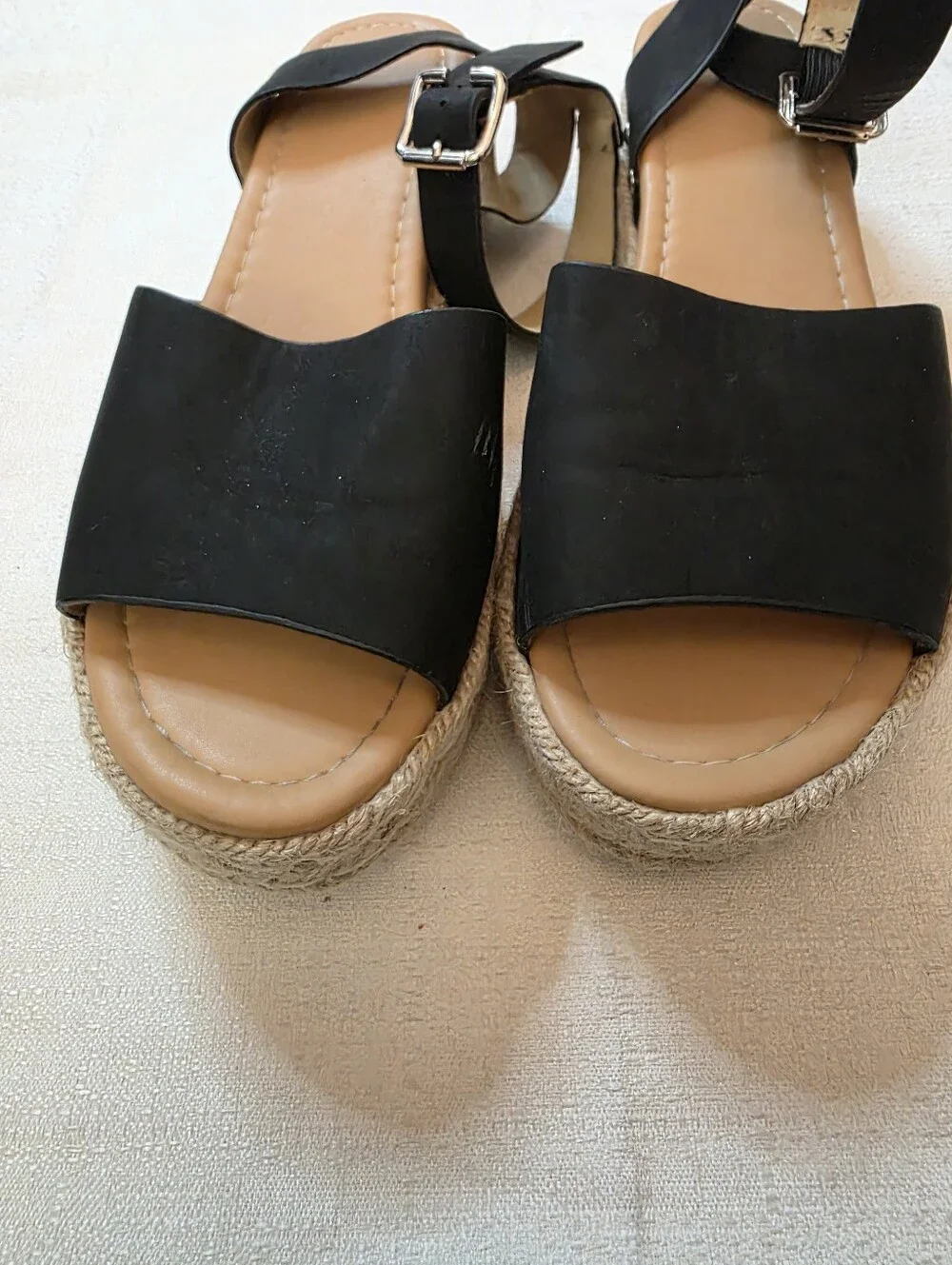 Black Espadrille Platform Sandals Ankle Strap Size 8